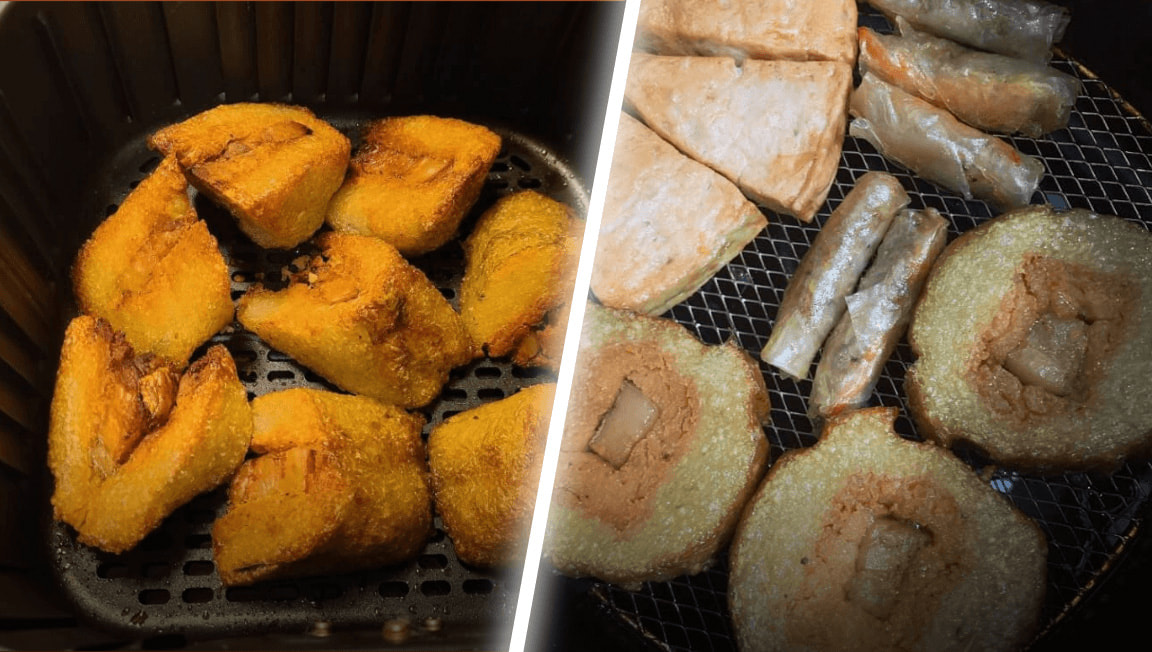 Bánh tét chiên trong nồi chiên không dầu